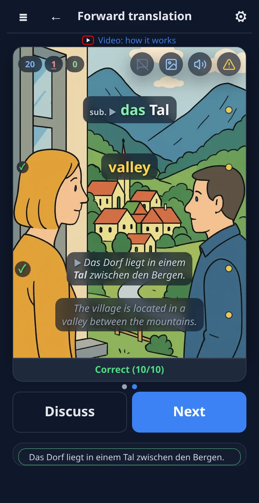 Fixed: correct, 10 out of 10. Discuss lets you ask about the sentence