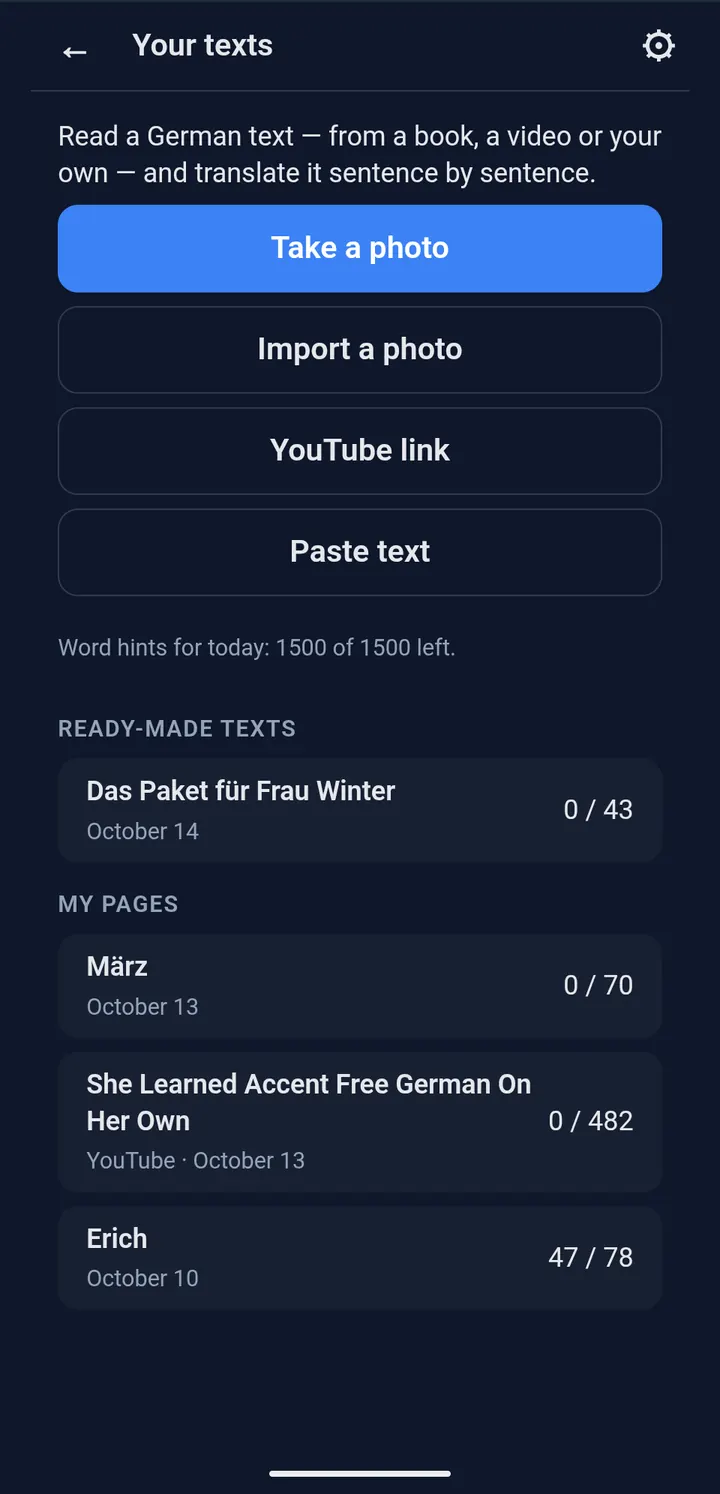Your texts screen; the line with today's word hints is circled.
