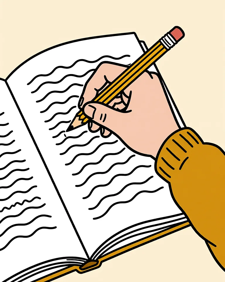 A book page, a hand underlining words in pencil.